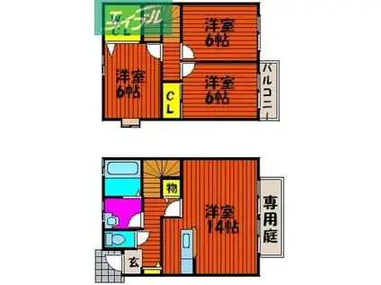 ラルジュ B棟(3LDK/1階)の間取り写真