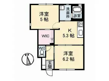 サニーハイツ勝谷(2K/1階)の間取り写真