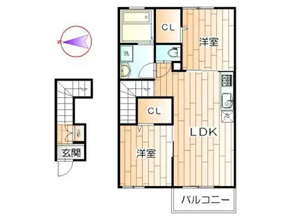 ボニートVI(2LDK/2階)の間取り写真