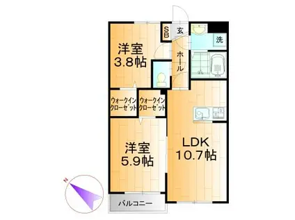 ミリアビタ稲荷木(2LDK/3階)の間取り写真