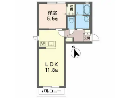 つくしB(1LDK/2階)の間取り写真