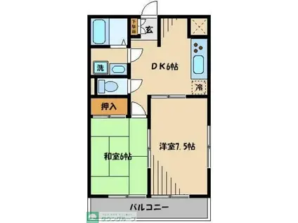 テラオハウスⅢ B棟(2DK/2階)の間取り写真