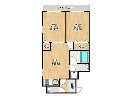 K・COURT市岡(2LDK/1階)の間取り写真