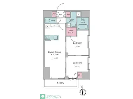 ドゥーエ入谷II(2LDK/4階)の間取り写真