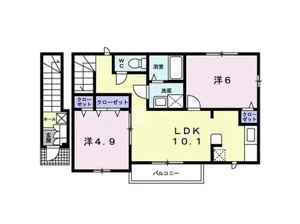 アンソレイエI(2LDK/2階)の間取り写真