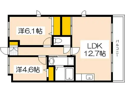 フィネスヒロタ(2LDK/2階)の間取り写真