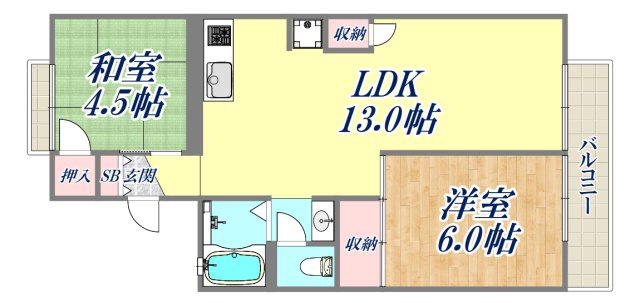 セジュール日野1(2LDK/1階)の間取り写真