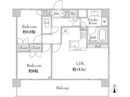 ブルロック秋葉原(2LDK/11階)の間取り写真