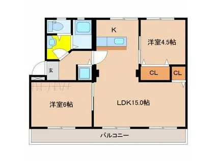 金丸マンション(2LDK/4階)の間取り写真