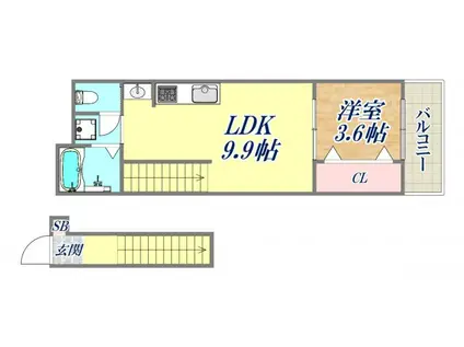 リベルテ逆瀬川(1LDK/2階)の間取り写真