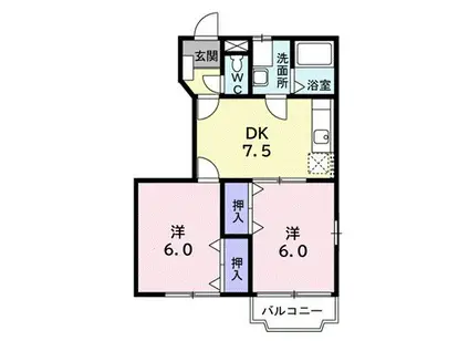 アンソレイエB(2DK/1階)の間取り写真