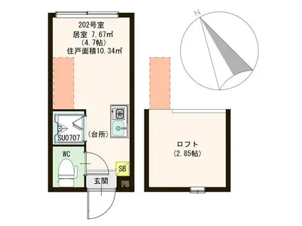 ハーモニーテラス泉町IV(ワンルーム/2階)の間取り写真