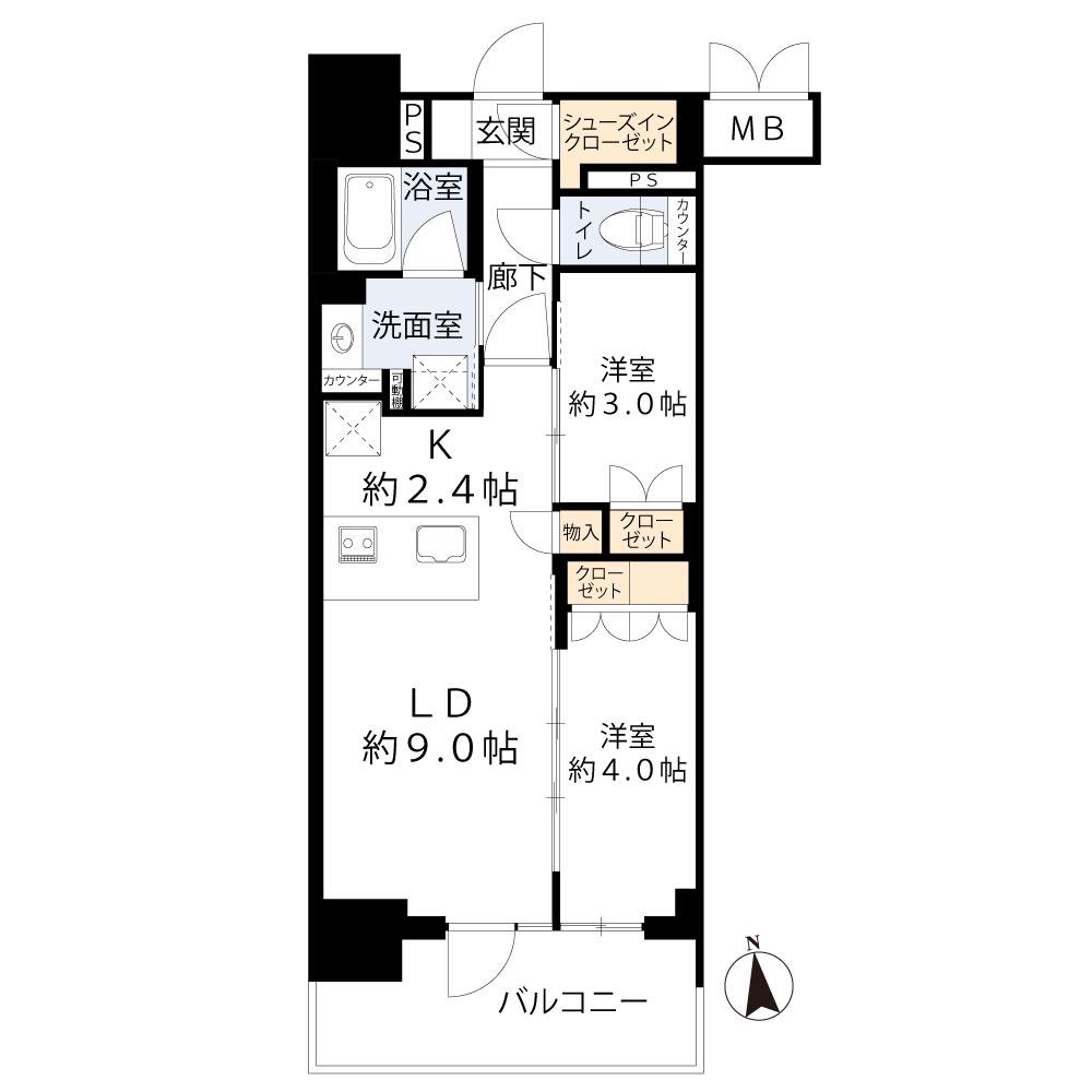 K-COURT谷町四丁目(2LDK/14階)の間取り写真