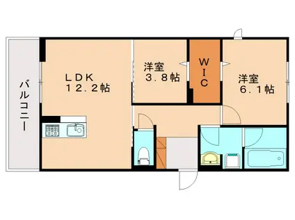 PURE WIND GARDEN A棟(2LDK/2階)の間取り写真