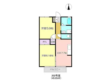 ハイエスト5B棟 202(2DK/2階)の間取り写真