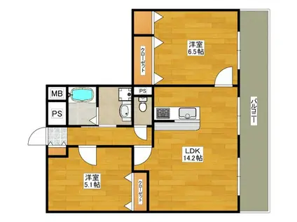 テラジハイツI号館(2LDK/3階)の間取り写真