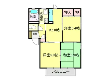 ディアス春日 A棟(3K/2階)の間取り写真