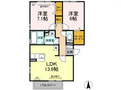 グラン・ドゥールA(2LDK/2階)の間取り写真