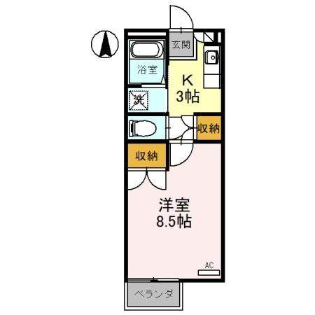 サニーヒルズ(1K/1階)の間取り写真