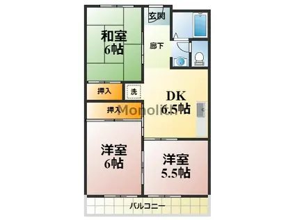 ハイツニシカワ(3DK/3階)の間取り写真