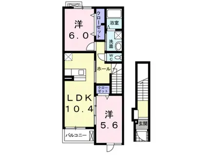 カーザ ミア VI(2LDK/2階)の間取り写真