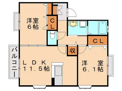 メロディハイツ飯倉(2LDK/2階)の間取り写真