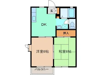 ニュークレスト B棟(2DK/2階)の間取り写真