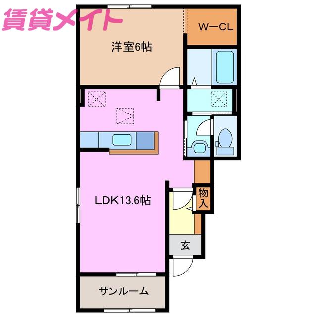 グリーンウッド 白山(1LDK/1階)の間取り写真