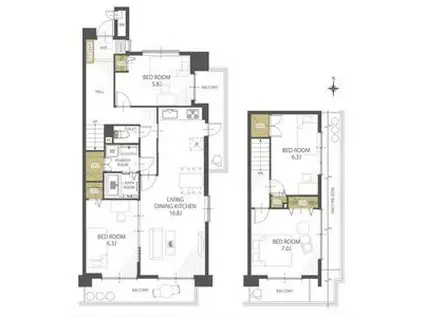 御器所サンハイツ(4LDK/5階)の間取り写真
