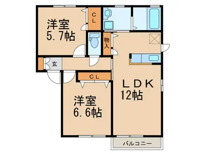 メゾン・ハートD(2LDK/1階)の間取り写真