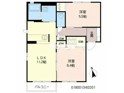 レシデンシア小森野E棟(2LDK/2階)の間取り写真