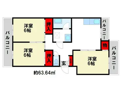 フォーサイト紫R・VIEW TERRACE(3DK/4階)の間取り写真