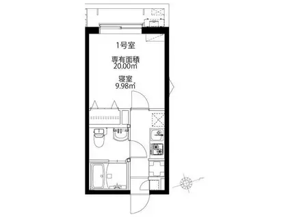 スカイヒルズ春日部(1K/2階)の間取り写真