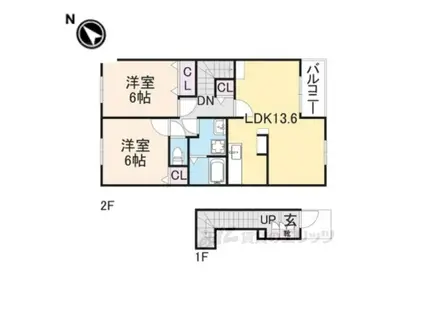 ピュアファウンテンヴィラ2(2LDK/2階)の間取り写真