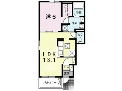 サンパティークB(1LDK/1階)の間取り写真