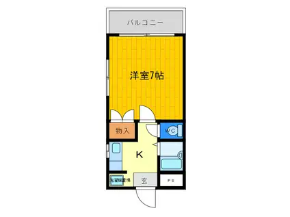 マリンハイムTWIN E(1K/3階)の間取り写真