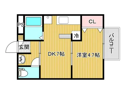 エスポワール出来島(1DK/3階)の間取り写真