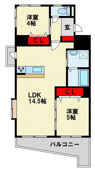 第60川崎ビル(2LDK/3階)の間取り写真