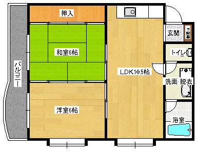サンバレー胡子(2LDK/1階)の間取り写真