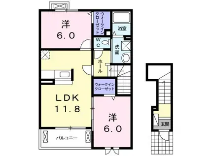 インプレイスメゾンIII(2LDK/2階)の間取り写真