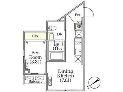 ユーレジデンス目黒東山(1DK/3階)の間取り写真