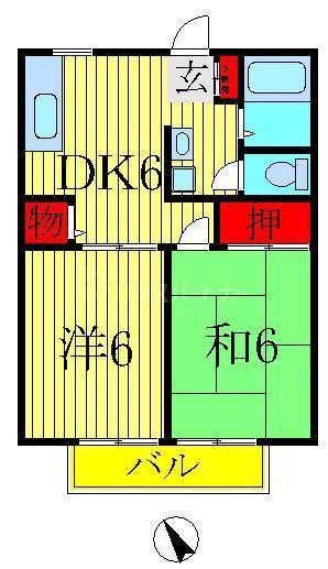 コーポタナカC(2DK/1階)の間取り写真