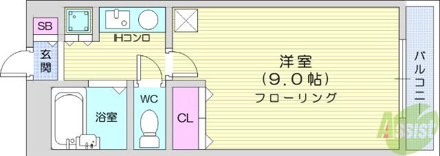 ウェルステージ木町通(1K/6階)の間取り写真