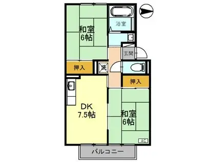 プレジールHASHIMOTOB(2DK/2階)の間取り写真