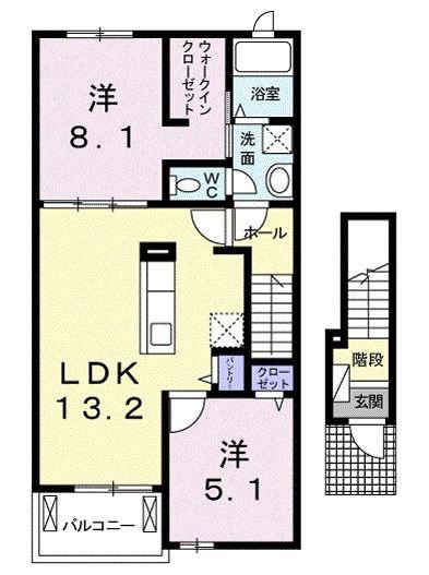 フェリオA(2LDK/2階)の間取り写真