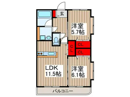 リリーヴィレッジGRANDE(2LDK/5階)の間取り写真