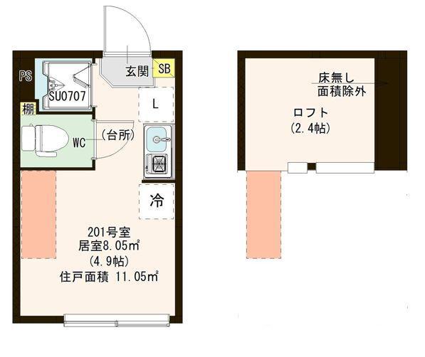 ラメット千歳烏山(ワンルーム/2階)の間取り写真