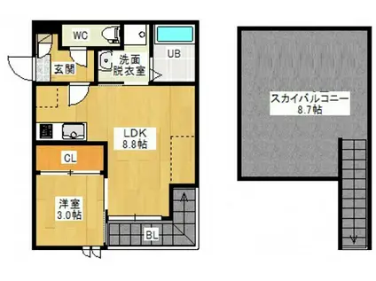 GRANDTIC ORANGE(1LDK/2階)の間取り写真