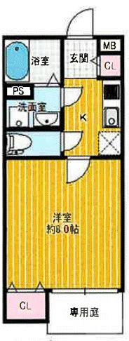 ライズ山手(1K/1階)の間取り写真