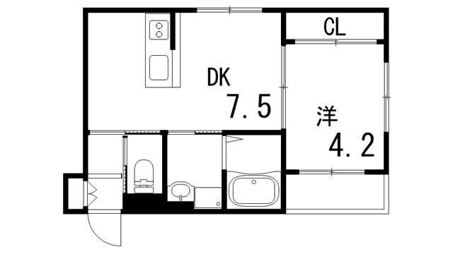 グランメール芦屋南宮町(1DK/2階)の間取り写真